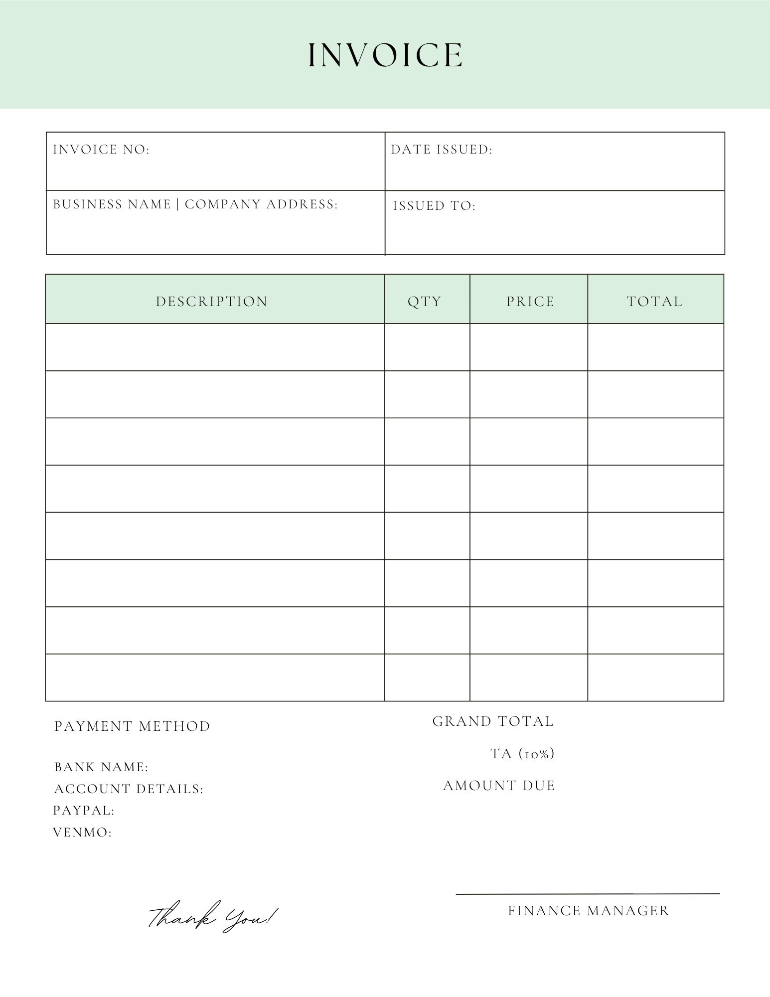 Mastercard Invoice Editable Invoices, Printable Invoice Bundle, Green Invoice, Business ...