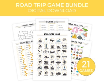 Roadtrip-Spielepaket – 21 druckbare Auto-Aktivitäten für Kinder | Sofort-Download-Reisespiele | Bildschirmfreie Roadtrip-Aktivitäten