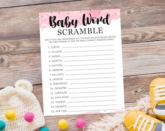 Baby Shower Word Scramble, Baby Shower Game Printable, Word Scramble, Baby Girl Shower Printable, Fun Baby Shower Game, Baby Shower Games