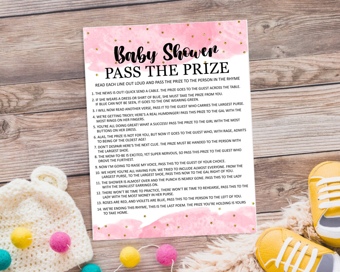 Pass the Prize Baby Shower Game Printable, Pass the Prize, Pink Baby ...