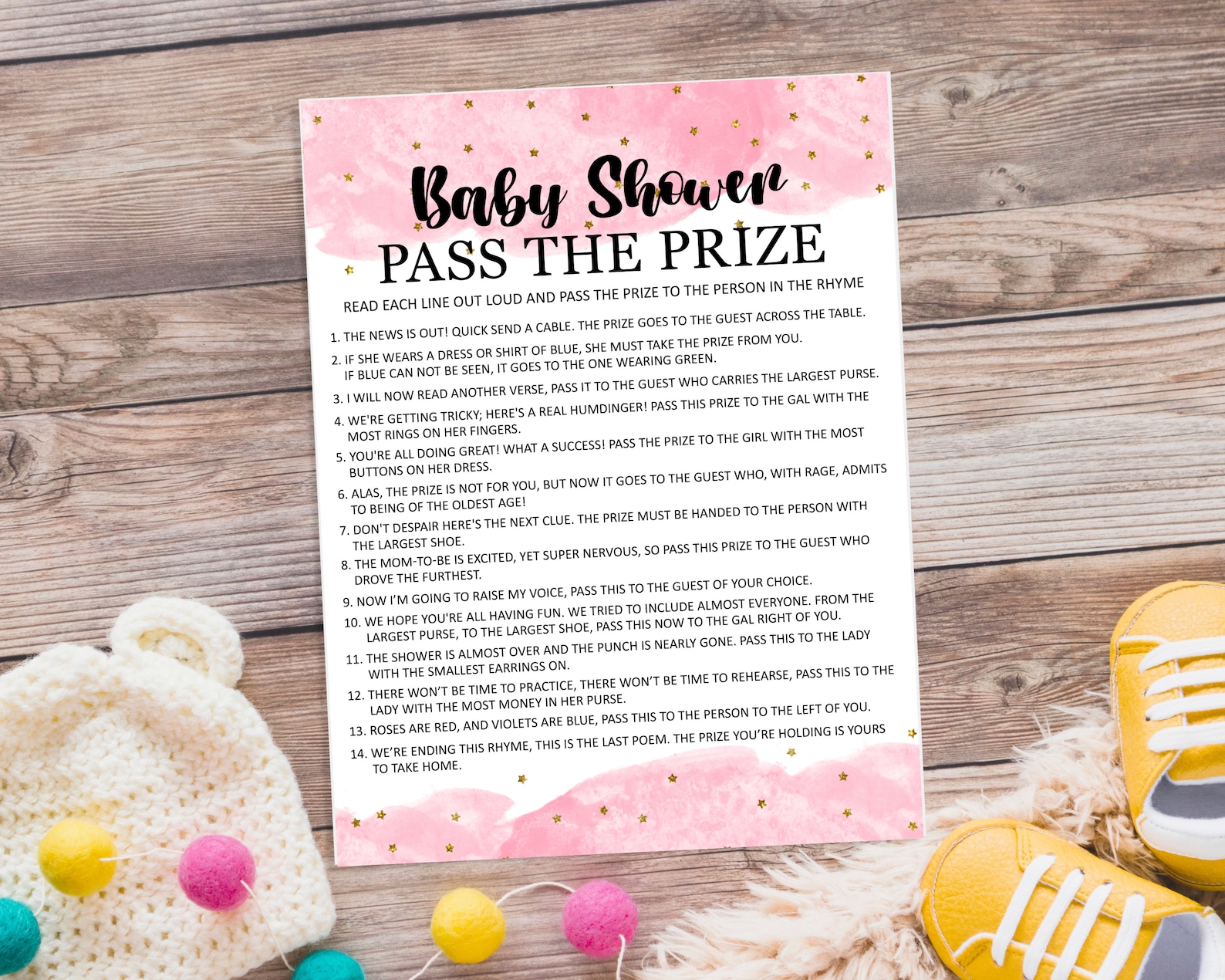 Pass the Prize Baby Shower Game Printable, Pass the Prize, Pink Baby ...