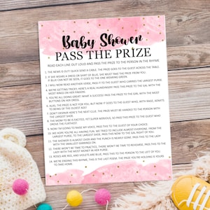 Pass The Prize Baby Shower Game Printable, Pass the Prize, Pink Baby Shower Game, Girl Baby Shower Game, Baby Shower Activity, Shower Game