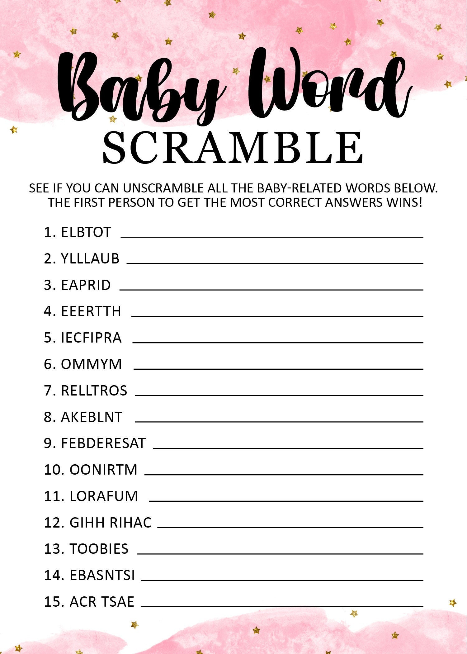 Baby Shower Word Scramble Baby Shower Game Printable Word - Etsy