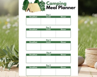 Camping Meal Planner, Camping Grocery List, Meal Planner, Camping Planner, Camping, Printable Meal Plan, Digital File, Instant Download