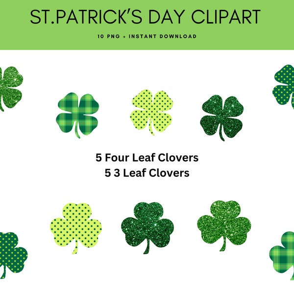 St. Patricks Day Shamrock Clipart, Four Leaf Clover Clipart, St. Patricks Day Clipart, Clover Clipart, Clover Clipart, Shamrock, PNG Clipart