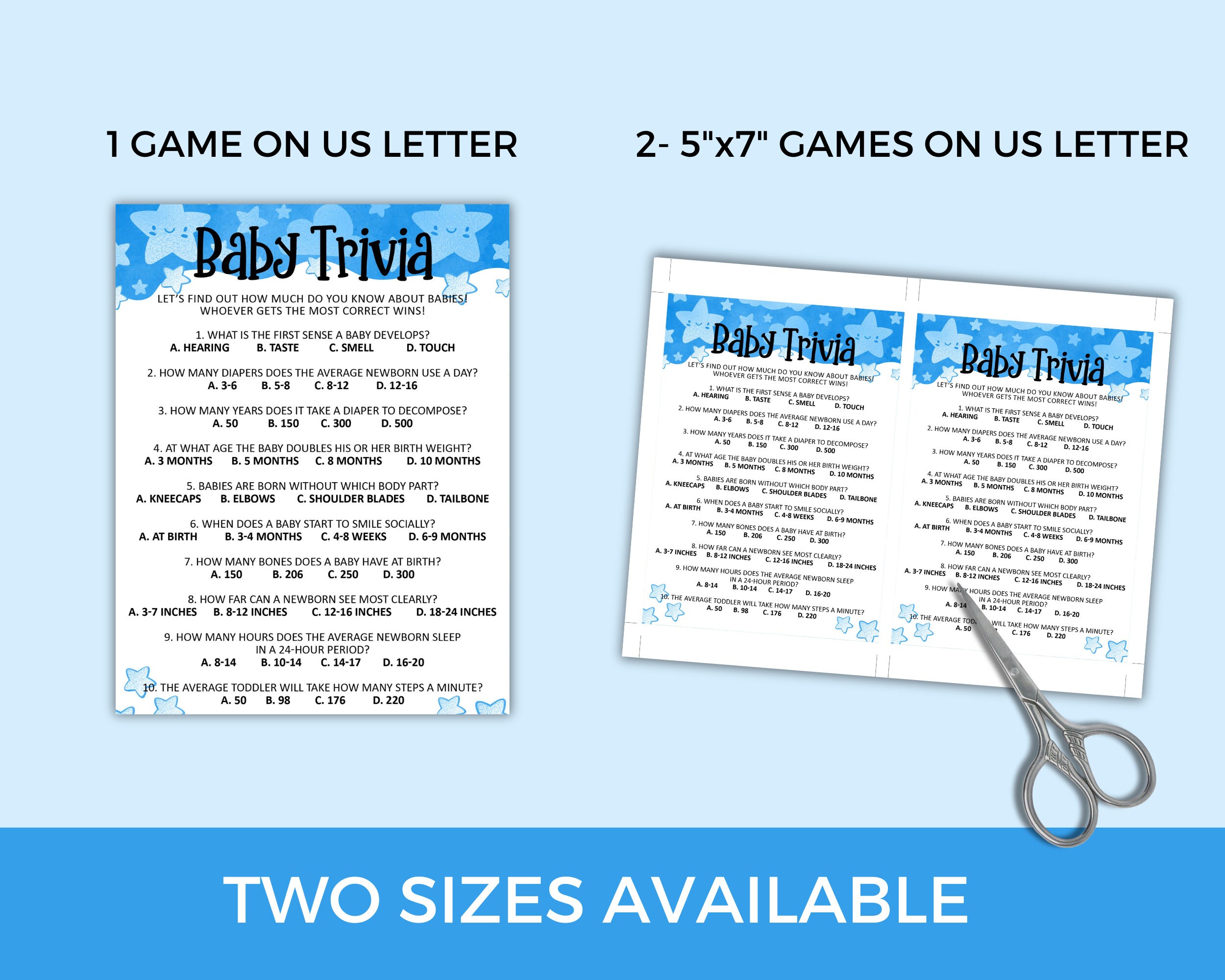 Baby Trivia, Baby Shower Game, Baby Shower Game Printable, Baby Boy ...