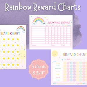 Rainbow Reward Chart | Printable Rainbow Kids Behavior Charts | Instant Download Sticker Chart | Toddler Chore Chart | Rainbow Reward Charts