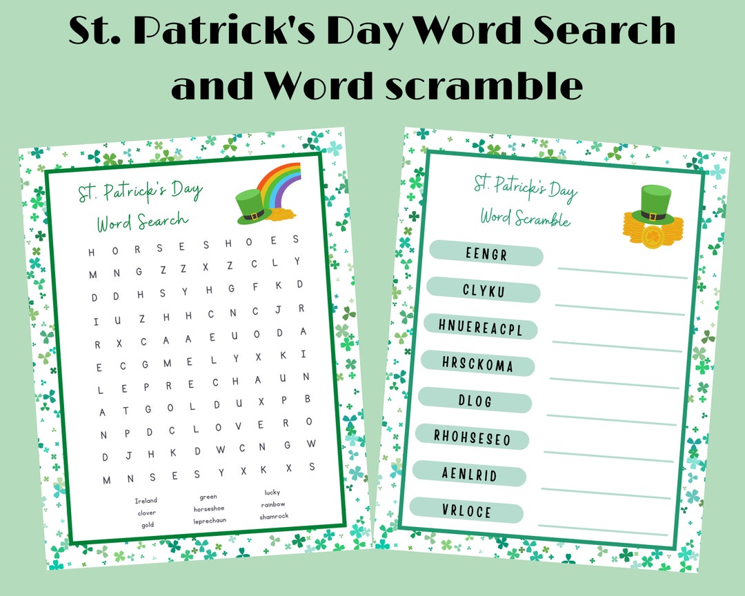St. Patrick's Day Word Search & Scramble - Fun Printables - Instant ...