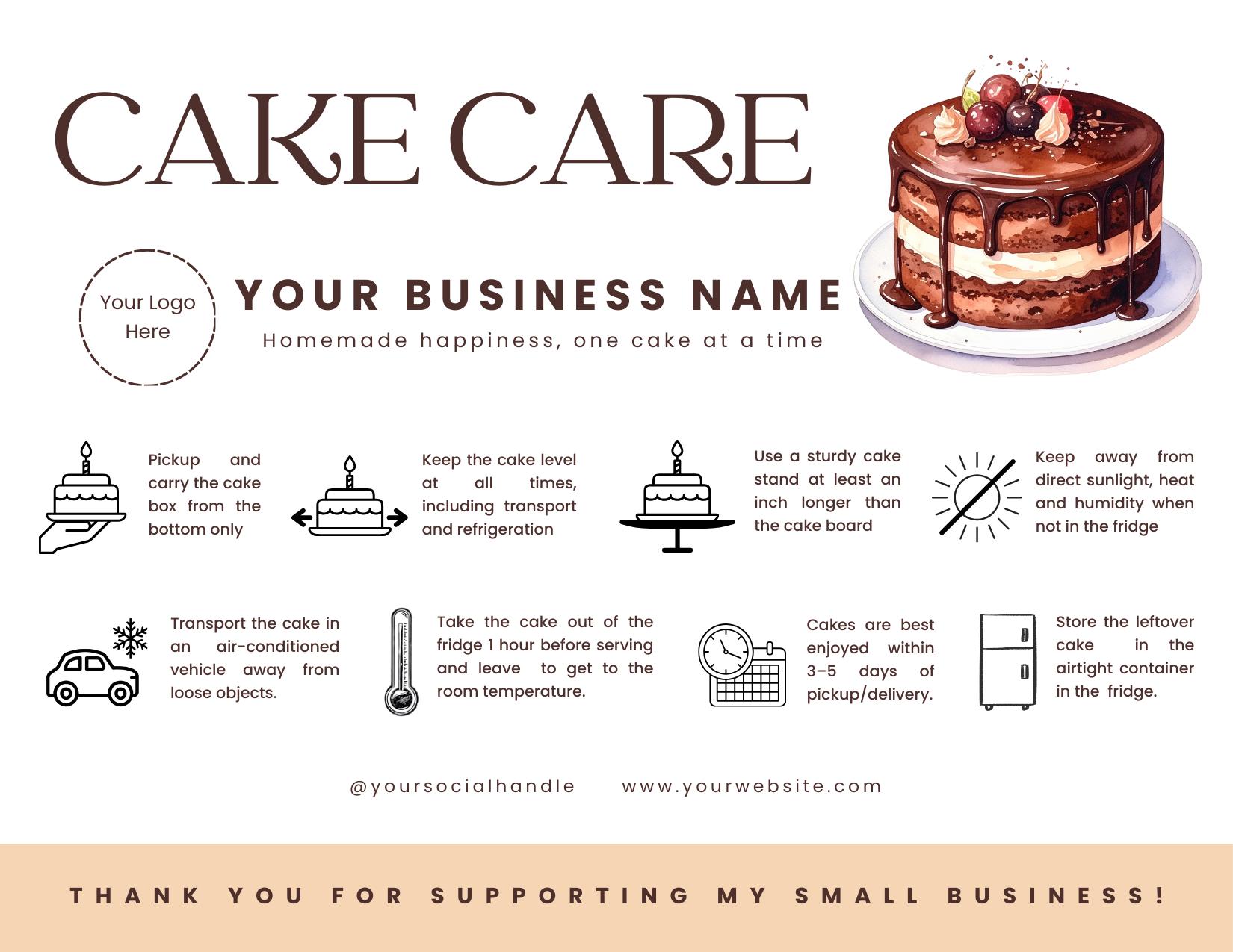 Editable Cake Order Form + Care Card Canva Template | Bakery Printable ...