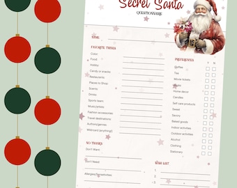 Secret Santa Questionnaire, Office Gift Exchange, Christmas All About Me, Xmas Get to Know You, Gift Exchange Survey, Coworker Gift Swap