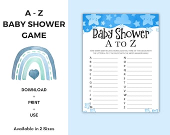 A - Z Baby Shower Game Printable, Baby Boy Shower Game, Fun Baby Shower Game, Baby Shower Games