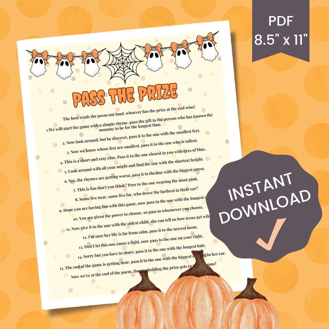 Halloween Pass the Prize Game for Fall Baby Shower - Printable Activity ...