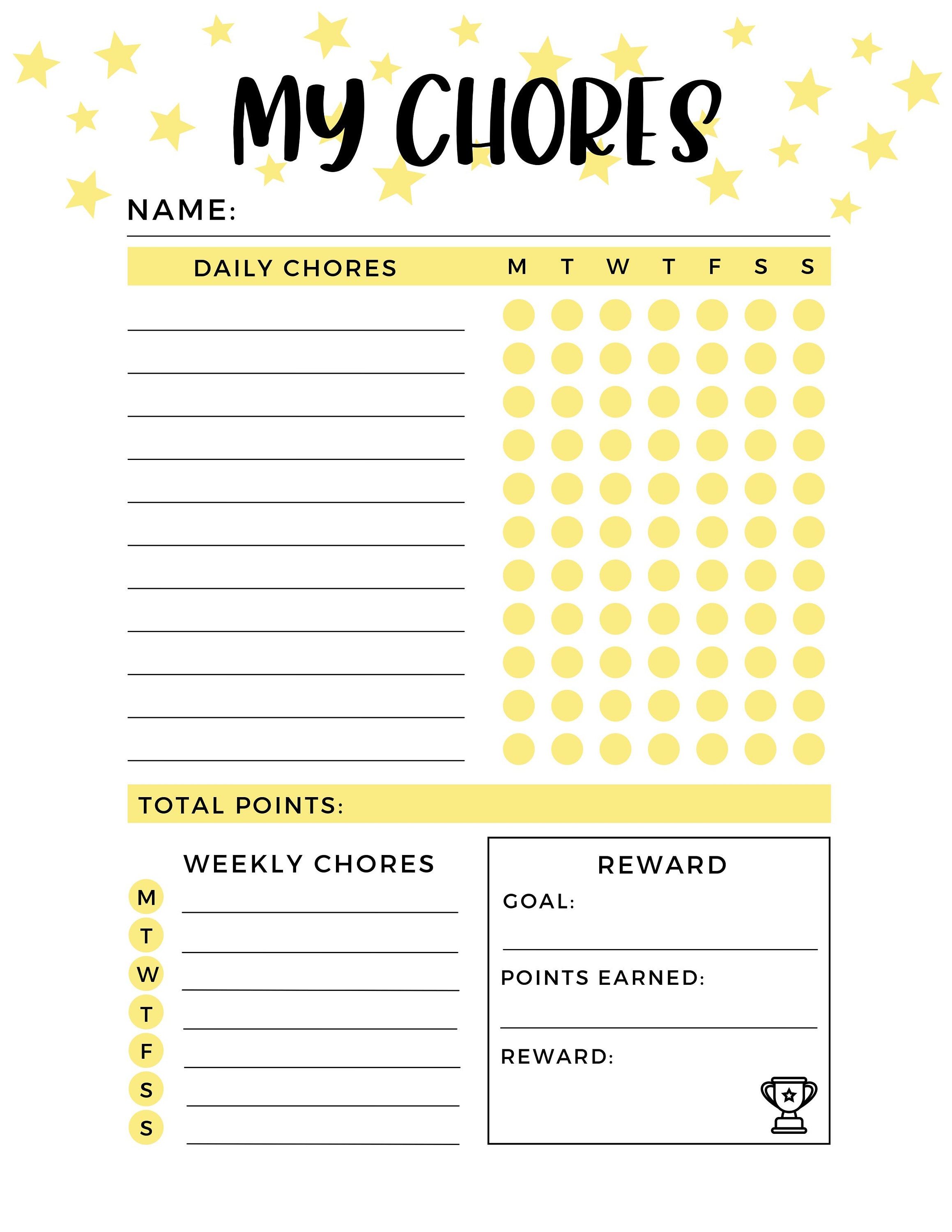 Kids chore chart template
