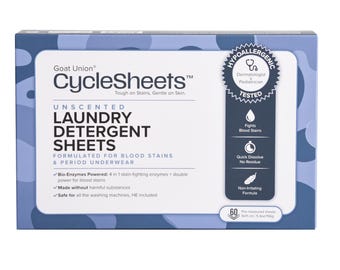 Salviette per il bucato Goat Union CycleSheets, senza profumo e dermatologicamente testate. Con enzimi di origine biologica, ipoallergeniche, delicate sulla pelle, confezione da 60.