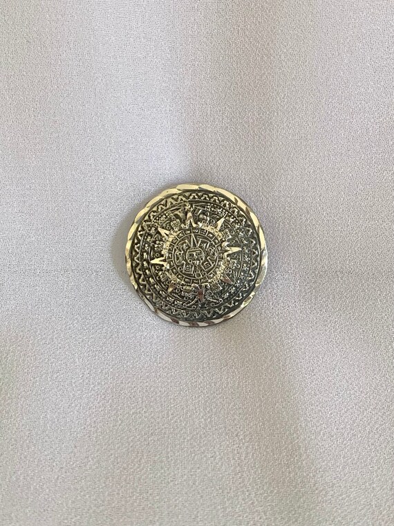 Sterling Silver Mayan Calendar Brooch Pendant