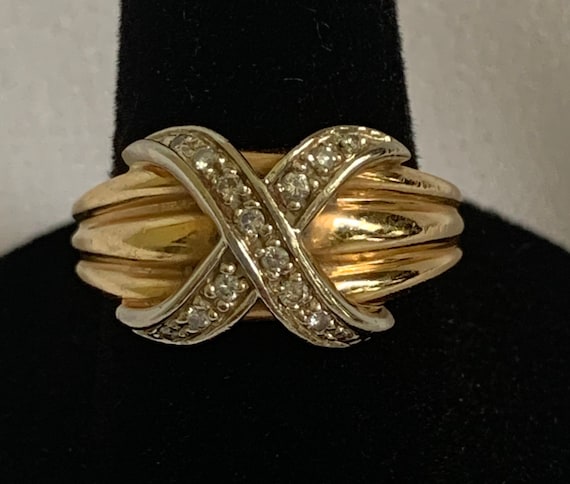 14k Yellow Gold Ring with Pave Diamond “Hug” - image 1