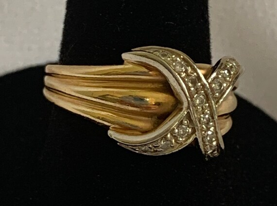 14k Yellow Gold Ring with Pave Diamond “Hug” - image 5