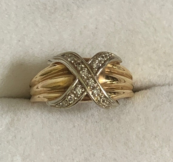 14k Yellow Gold Ring with Pave Diamond “Hug” - image 2