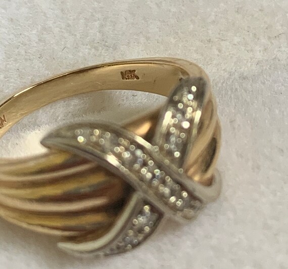 14k Yellow Gold Ring with Pave Diamond “Hug” - image 3