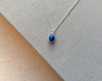 Handmade Lapis Lazuli Crystal Pendant Necklace / Sterling Silver / 18 Inches