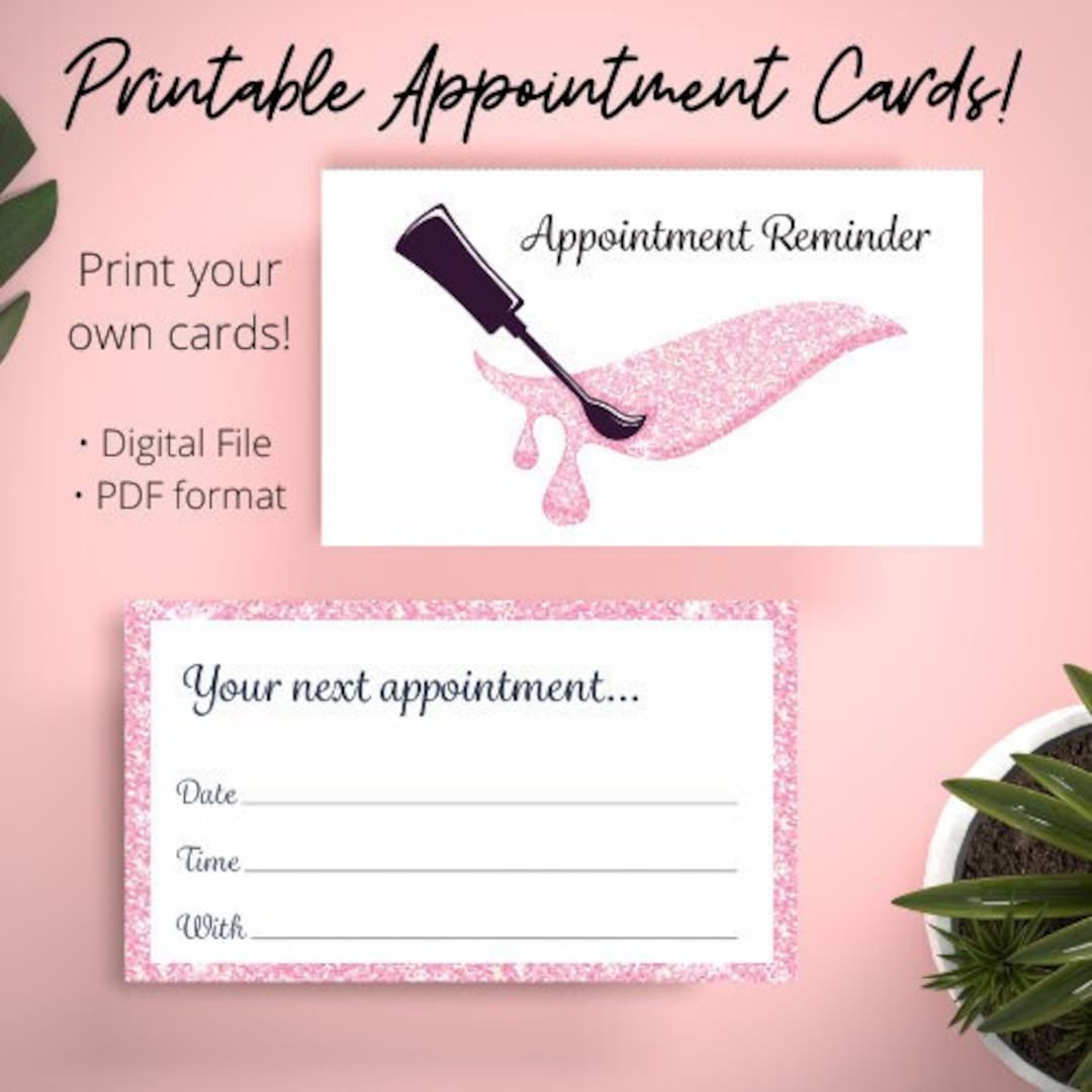 Printable Appointment Card, Nails PNG Salon Content Makeup Themed