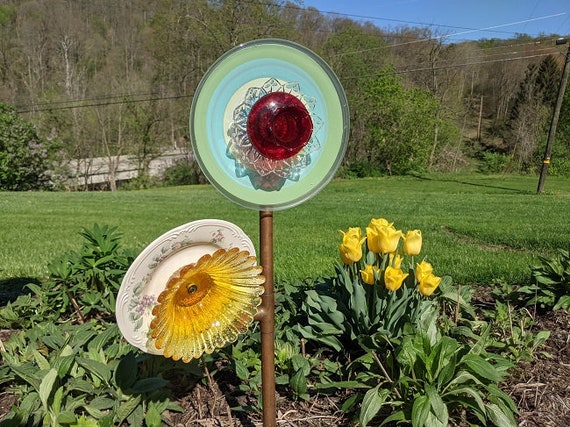 Antique Glass Plate Flower Garden Art - Etsy