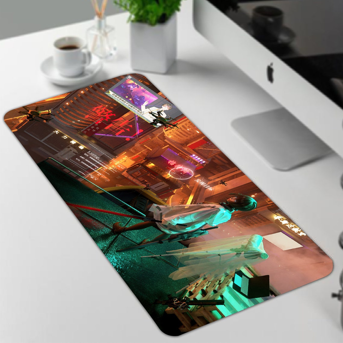 Anime City Desk Mat Manga Desk Mat Anime Desk Pad Cute Etsy