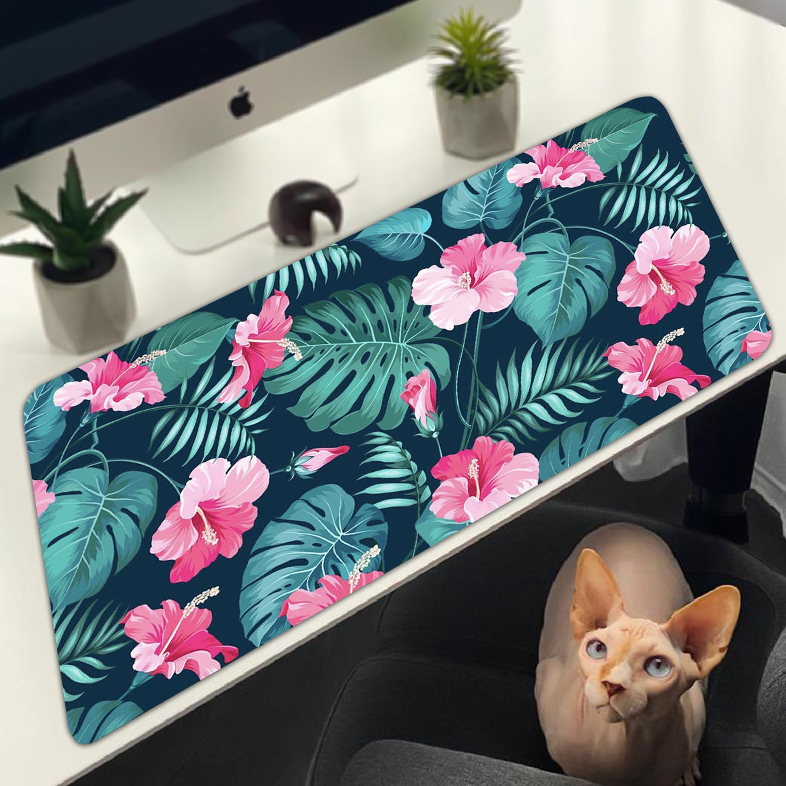 Floral Large Desk Pad Flower Mouse Pad Pastel Floral Etsy