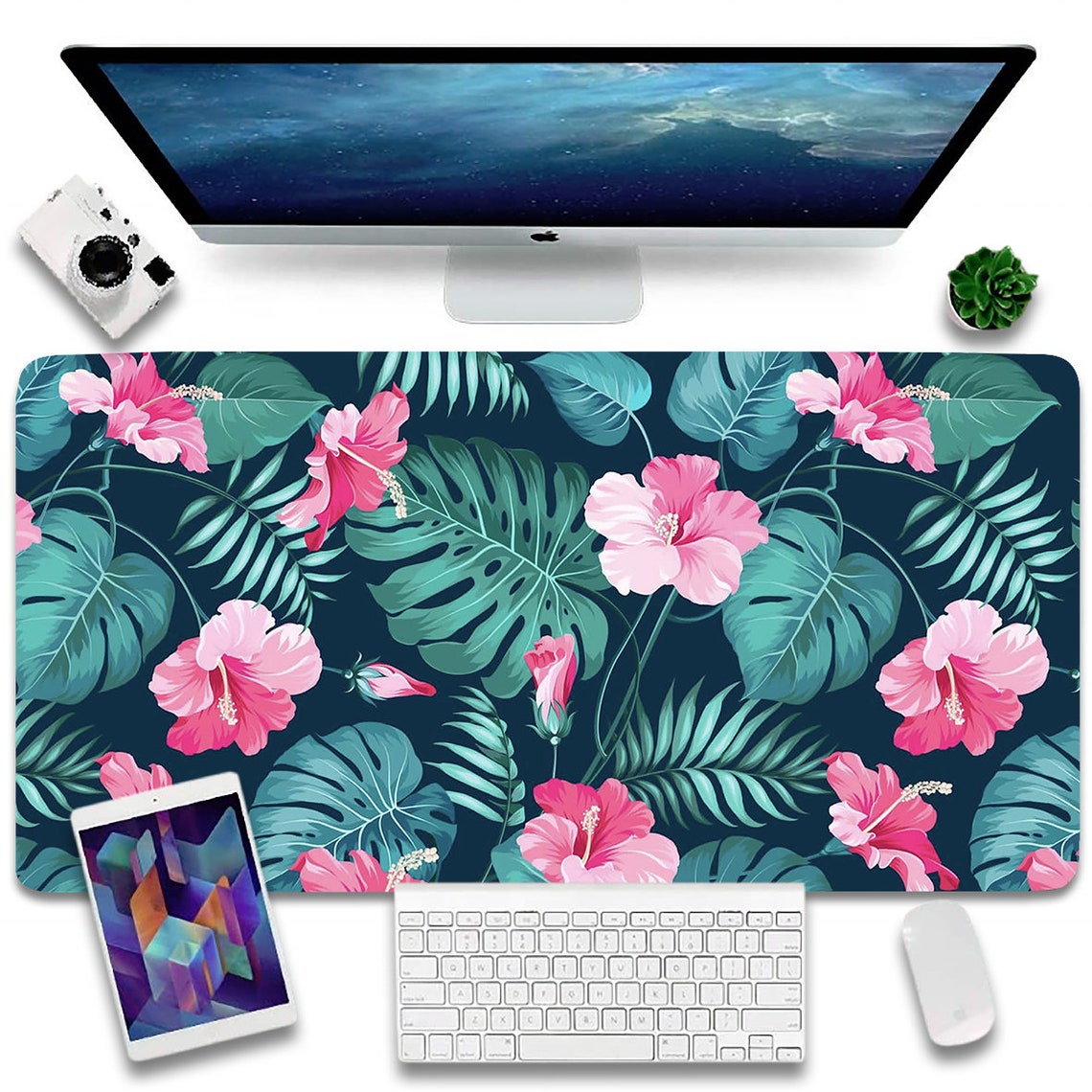 Floral Large Desk Pad Flower Mouse Pad Pastel Floral Etsy