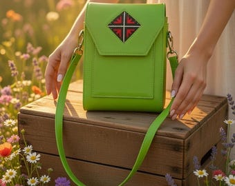 Ethnic Embroidered Phone Purse – Unique Handmade Leather Crossbody Purse For Trendy Women