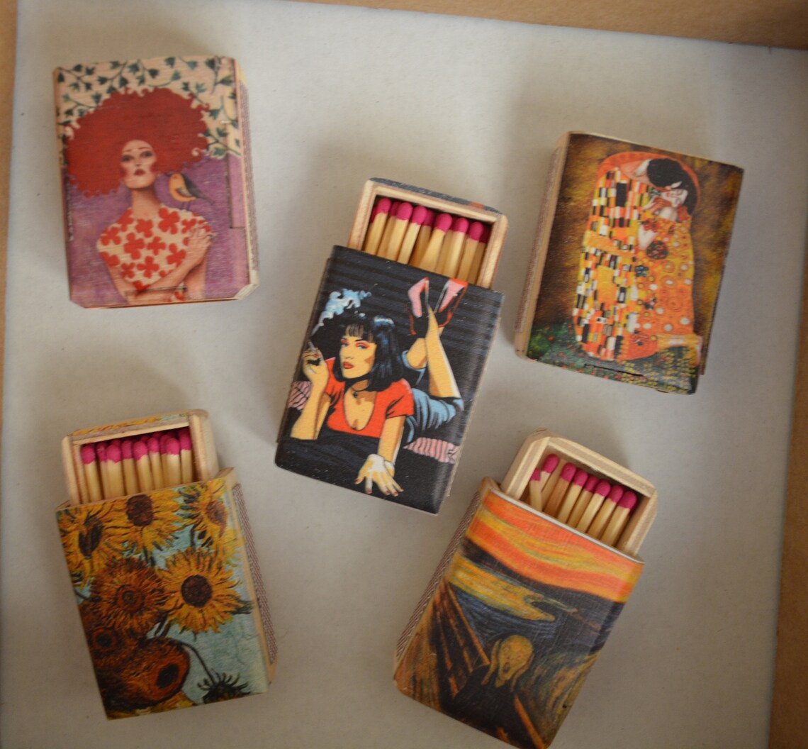 Wooden match boxes with famous paintings personalized wooden Etsy