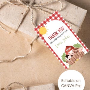 Digital Farm Gift Tag, Editable Gift Tag, Farm Party Favor Gift Tag, Three I-E-I-O, Farm Animal Gift Tag, Printable Farm Party Gift Tag