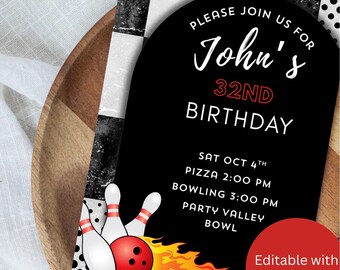 Editable Bowling Birthday Invitation (Digital Download)