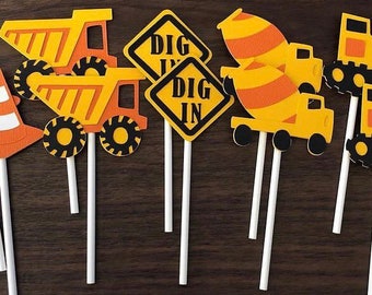 Construction Cupcake Toppers, Construction Birthday Party, Bulldozer Cupcake Topper, Dig In Cupcake Topper