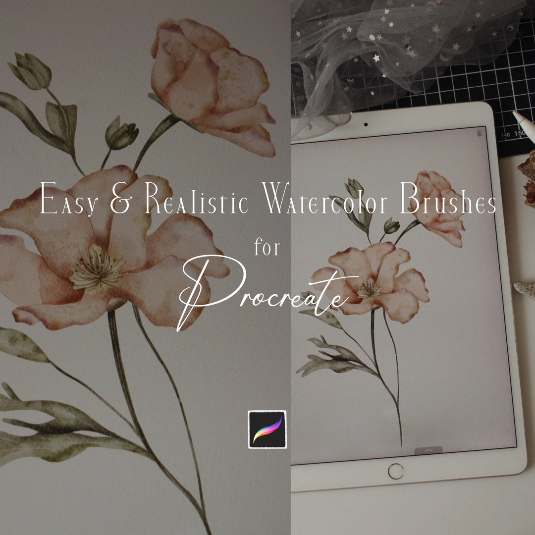 Easy Realistic Watercolor Brushes for Procreate, Brush Pack for Digital ...