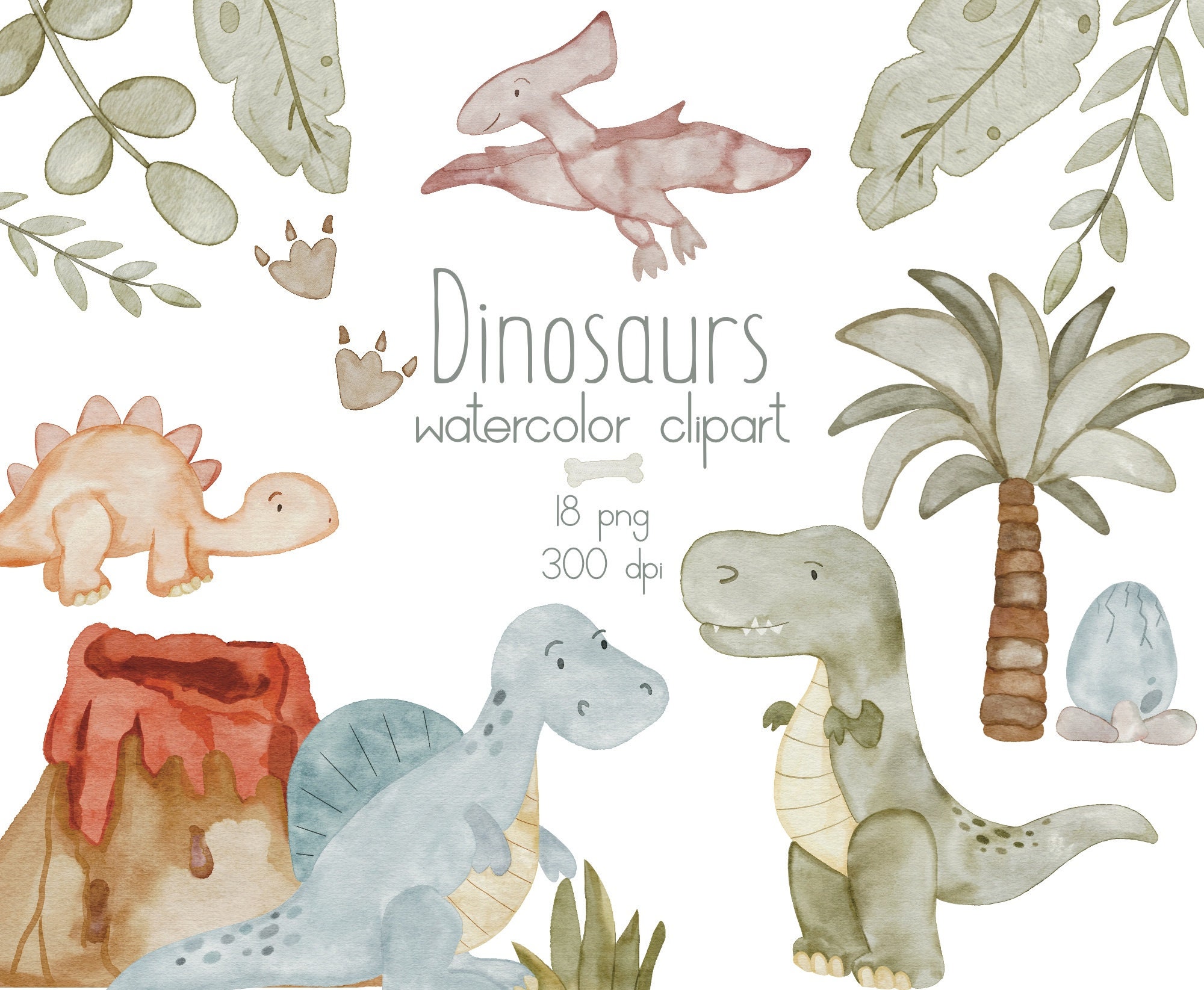 Dinosaur Clipart Watercolor Dinosaurs Dino Etsy Dinosaur Images