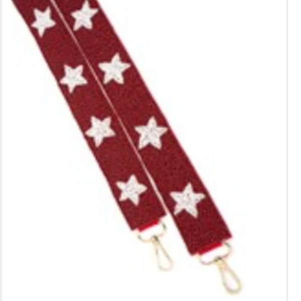 Burgundy and White Star Seed Bead Purse Strap