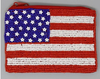 USA Flag Seed Beaded Coin Purse