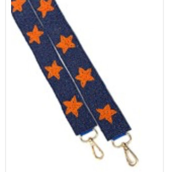 Blue and Orange Star Seed Bead purse Strap