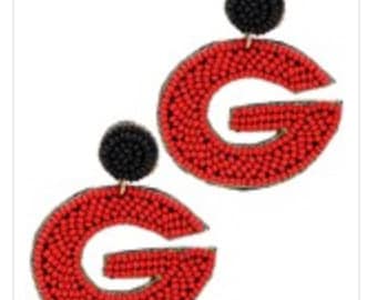 Georgia Bulldogs G Earrings Seed Bead
