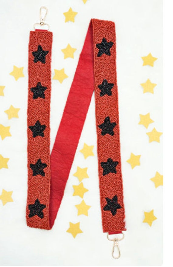 Red & Black Star Beaded Purse Strap