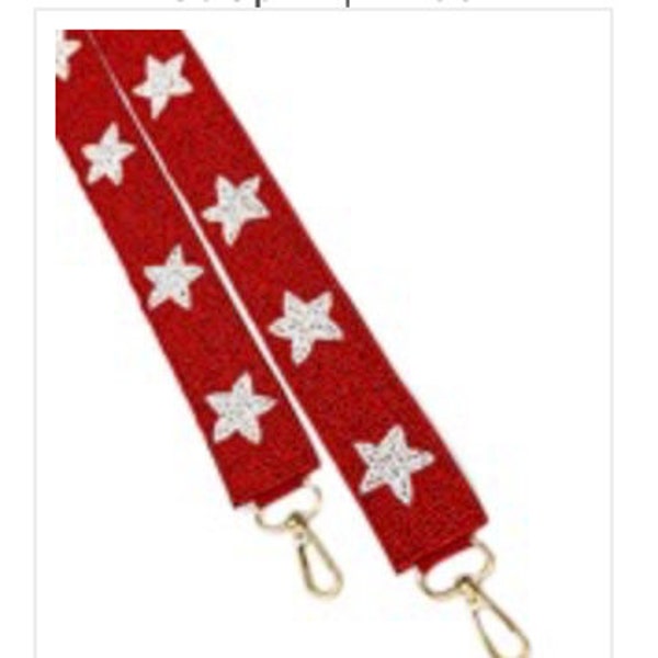 red and white star seed bead purse strap