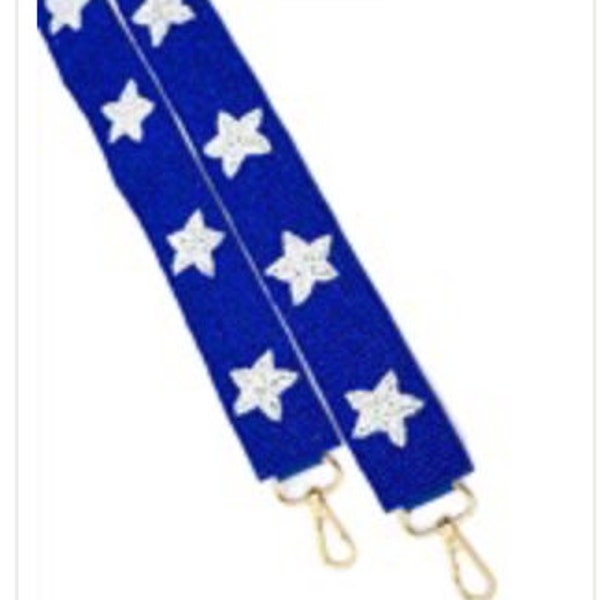 Blue and White Star seed bead purse strap