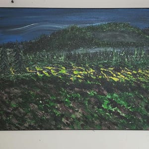 Foggy Night Painting One of Kind Original Art, Abstract on 24&quot;x18&quot;  Canvas signed by Artist Wired and Ready to Hang Wall Decor.