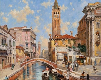 Franz Unterberger Rio Santa Barnaba 60 x 90 cm Venezia Venezia Vintage FATTO A MANO IN STOCK Dipinto a olio su tela Dipinto a olio artigianale DE1