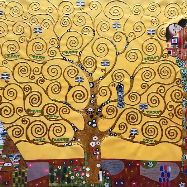 Gustav Klimt - Der Baum des Lebens 36X61", 90X155cm The Tree of Life HANDMADE Oil Painting Repro Handarbeit Ölgemälde Jugendstil DE1 cym 629