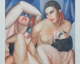 Tamara de Lempicka - Groupe de quatre nus 55 x 90 cm Peinture à l'huile Reproduction sur toile art nu féminin peinture à l'huile Art déco DE1 wgz150