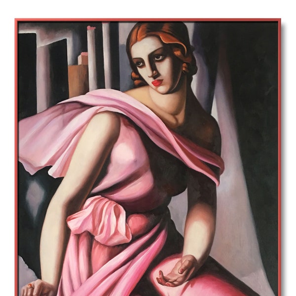 Tamara de Lempicka - Portrait de Romana de la Salle 60 x 90 cm Peinture à l'huile Reproduction sur toile de lin Peinture à l'huile artisanale Art Déco DE1 rouge3