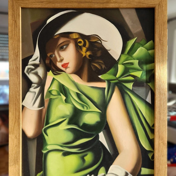 Tamara de Lempicka - Girl in a Green Dress Young Lady with Gloves Reproduction Hand-painted Oil on canvas Oil Painting Art Deco DE1 lq75 wgz