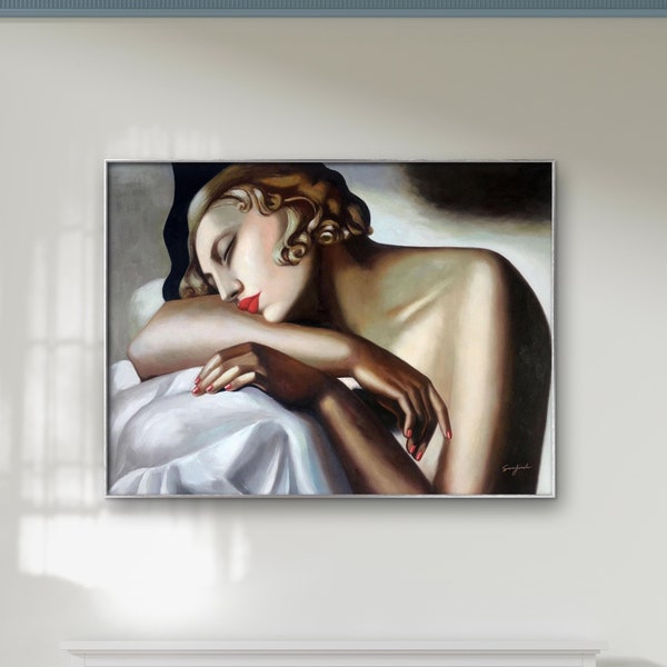 Tamara De Lempicka - La Dormeuse 90 x 120 cm & 60 x 90 cm La Fille endormie Peinture à l’huile faite à la main Repro Peinture à l’huile artisanale Art Déco DE1